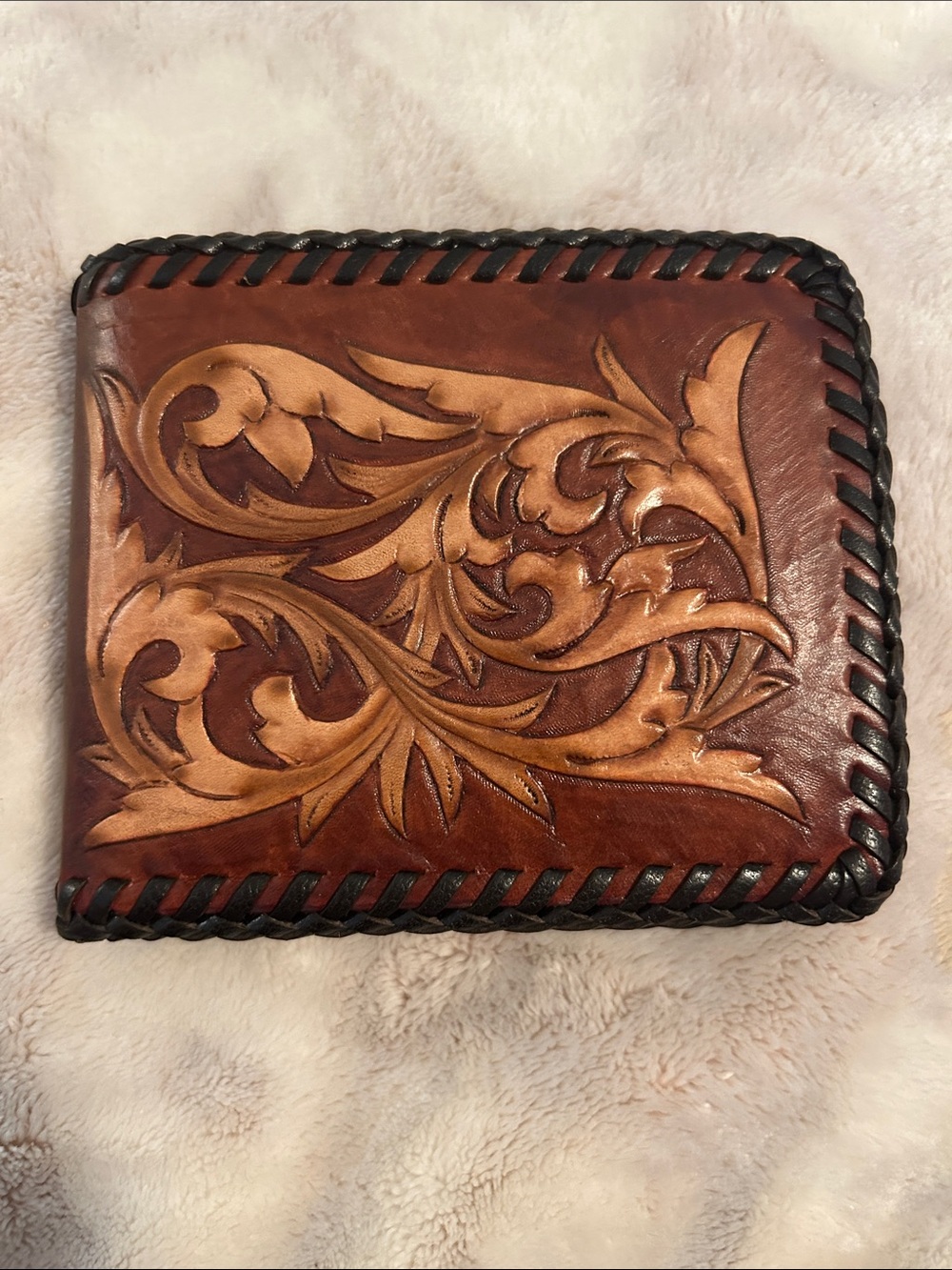 Hand-Tooled Leather Bifold Wallet - Brown